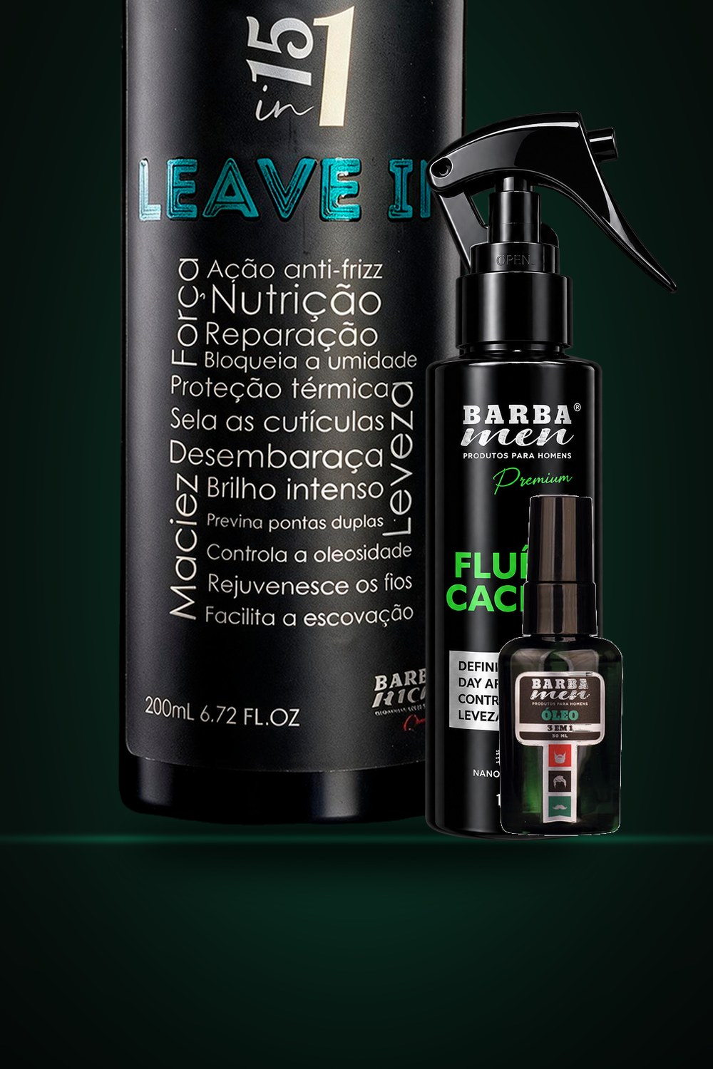 Fluído Cachos 150ml e linha de finalização e desembaraço Barba Men