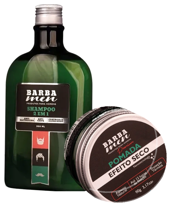 Kit Barba Modelada Shampoo 2 em 1 500ml + Pomada Modeladora Premium 90g
