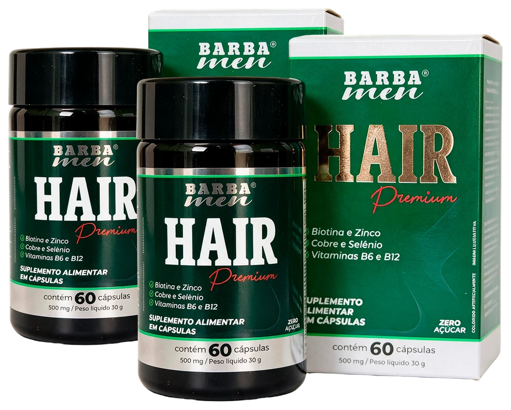 Kit 2x Hair Premium Barba Men 120 cápsulas Até 4 Meses
