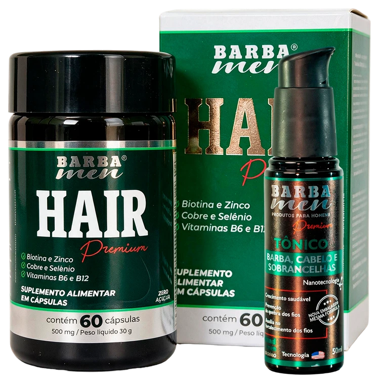 Kit Crescimento e Fortalecimento Hair Premium 60 cápsulas + Tônico For Men 50ml