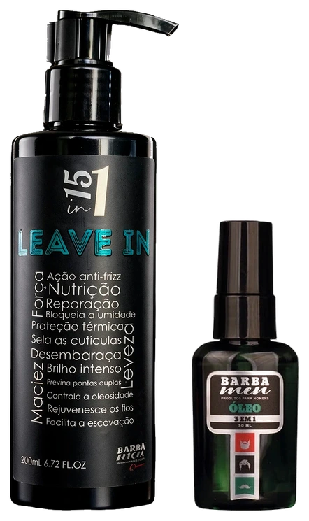 Kit Barba Men Sem Nó Leave-in 15 em 1 + Óleo 3 em 1