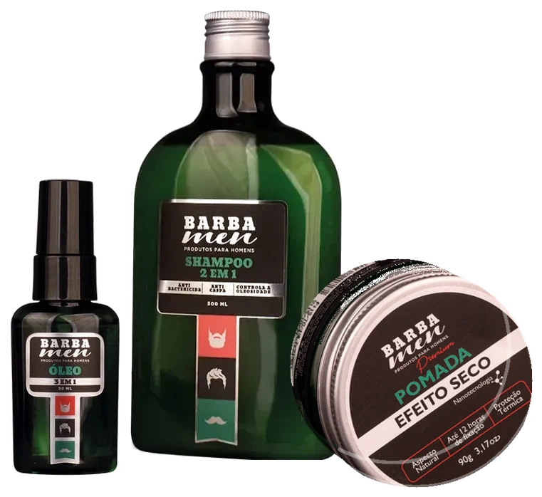 Kit Barba Men Executivo Shampoo 2 em 1 500ml + Óleo 3 em 1 + Pomada Modeladora 90g