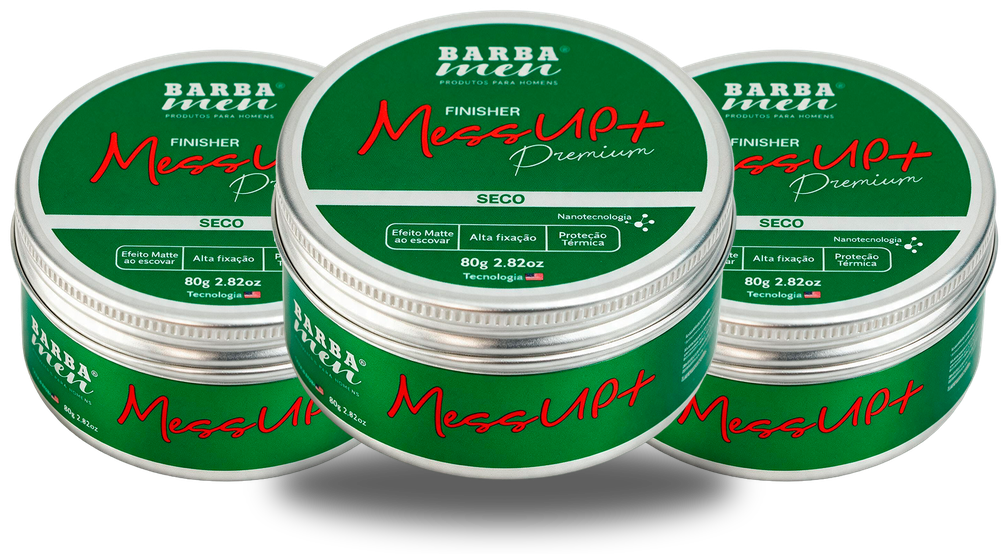 3x Pomadas Modeladoras Premium Mess Up+ com Carvão Ativado Barba Men