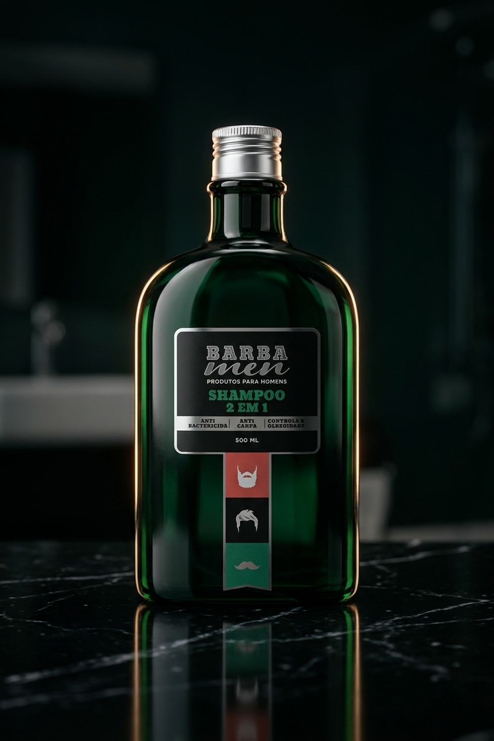 Shampoo 2 em 1 Anticaspa Barba Men 500ml em bancada de banho