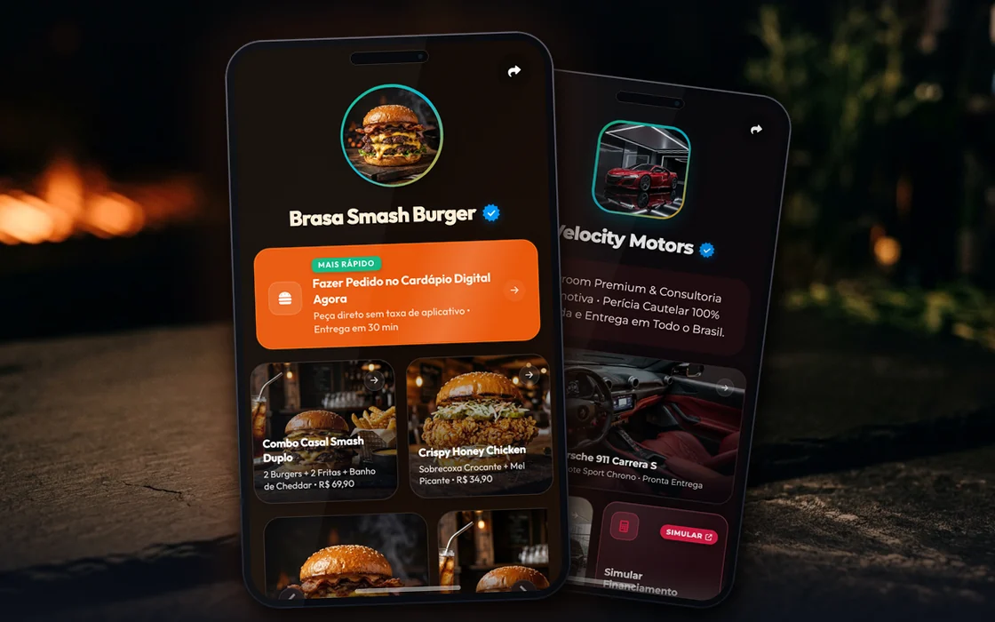 Mockup ambientado dos modelos Brasa Smash Burger e Velocity Motors