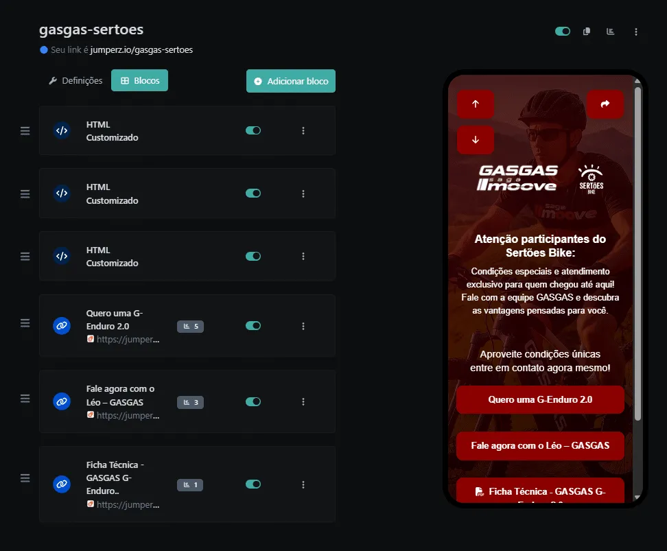 Interface do Builder Jumperz