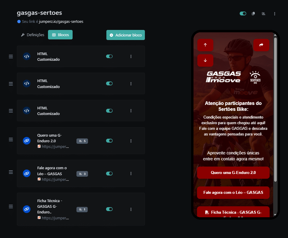 Tela de verificação de conformidade de links e segurança de domínio para a bio do Instagram