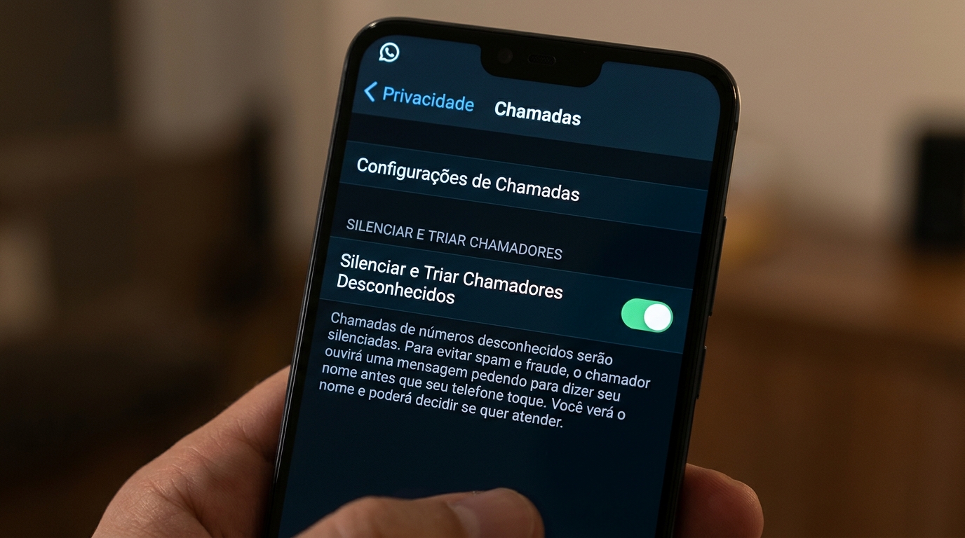 Painel de Configurações // Opções de privacidade do WhatsApp para silenciar e triar chamadores desconhecidos