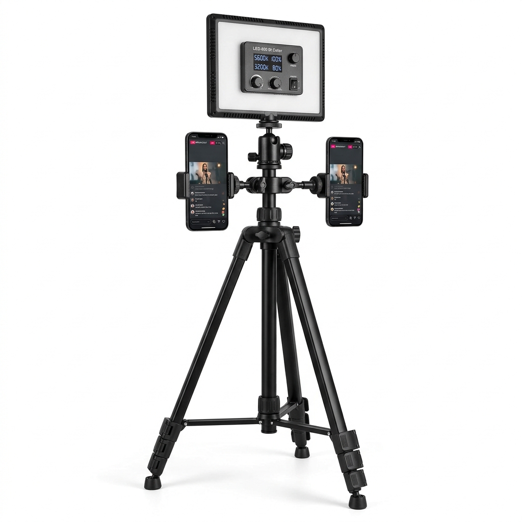 Kit Iluminador Painel Led + Tripé 2,10m Suporte Celular Live Estúdio