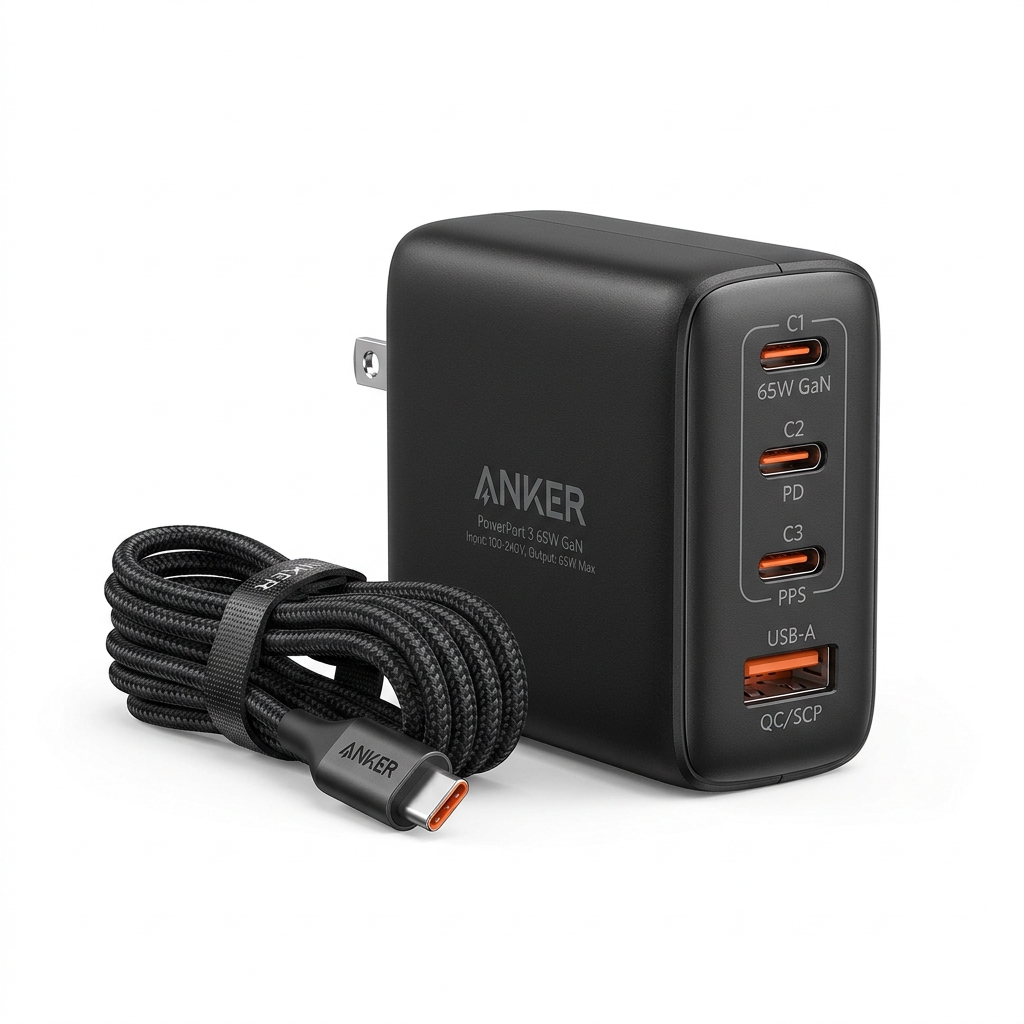 Carregador Turbo GaN 65W 3 Portas USB-C Notebook E Celular