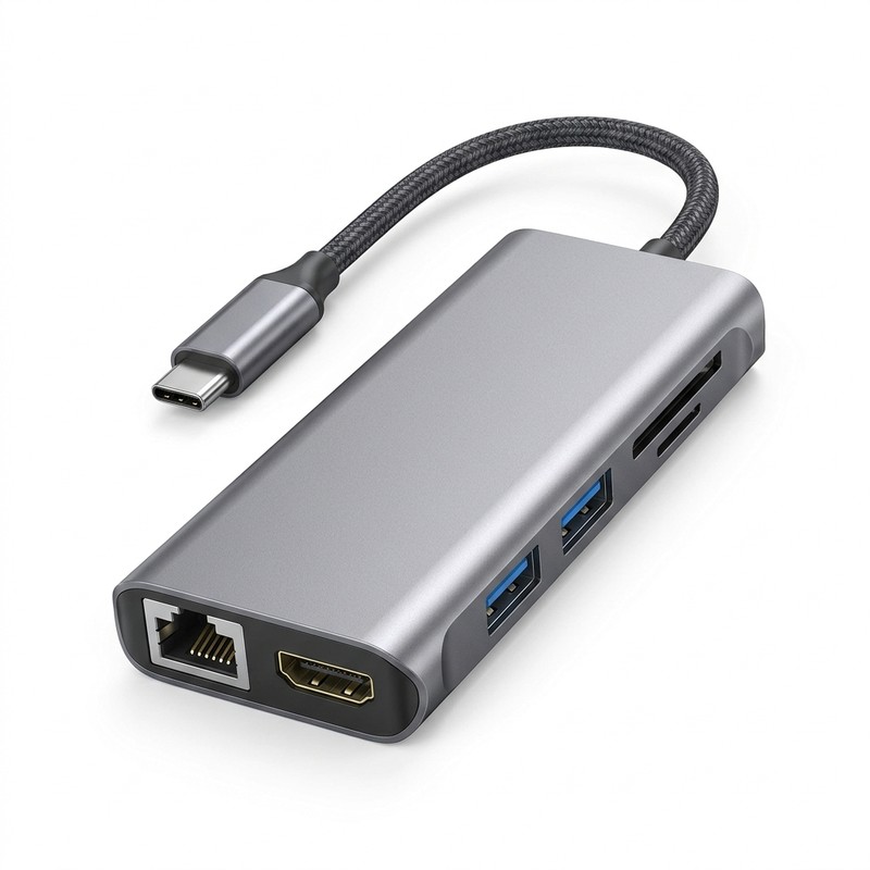 Hub Adaptador USB-C 8 Em 1 HDMI 4K Rede RJ45 Gigabit Leitor SD PD 100W