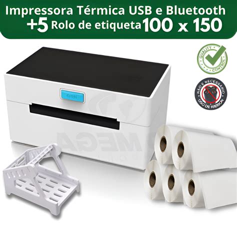 Impressora De Etiqueta Térmica USB E BLUEOOTH + 5 Rolo De Etiqueta ...