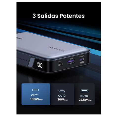 Power Bank UGREEN 20000mAh 100W Carga Super Rápida Portátil Pantalla ...