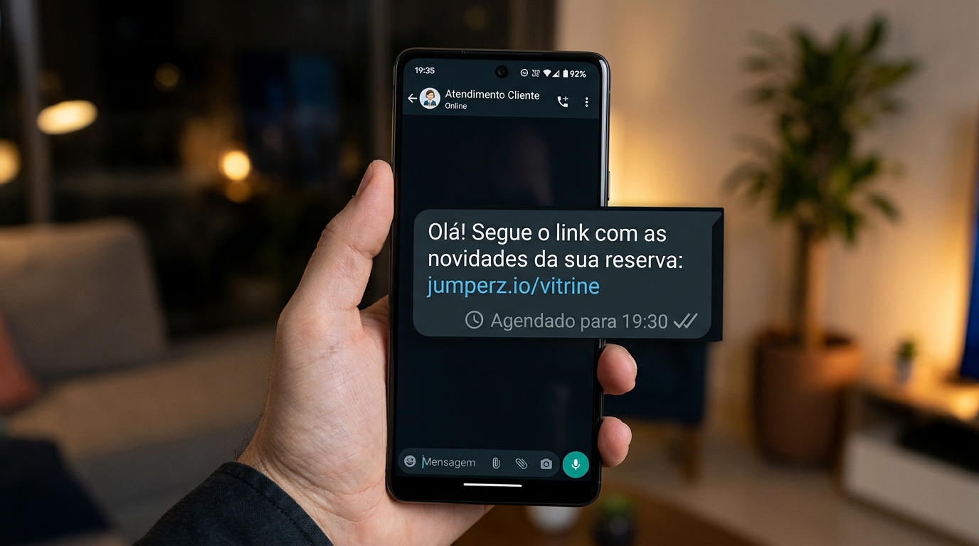 Exemplo em Conversa // Disparo automático programado para confirmação de pedido e lembrete de PIX