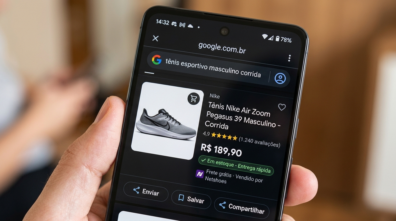 Resultados Ricos (Rich Snippets) // Exibição mobile destacada com preço no PIX, estoque e estrelas de avaliação