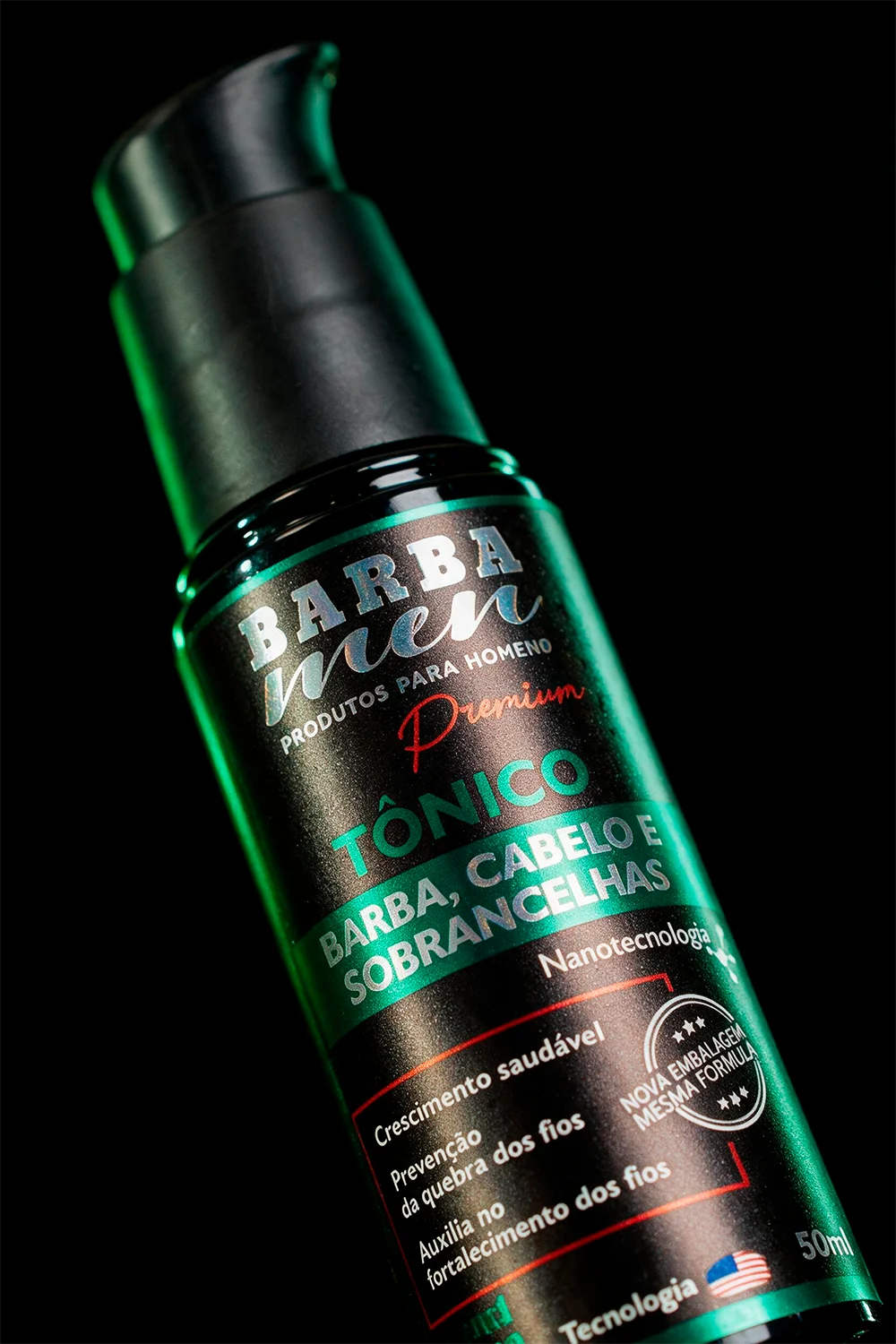 Detalhe do Tônico For Men original, com nanotecnologia indicada no rótulo