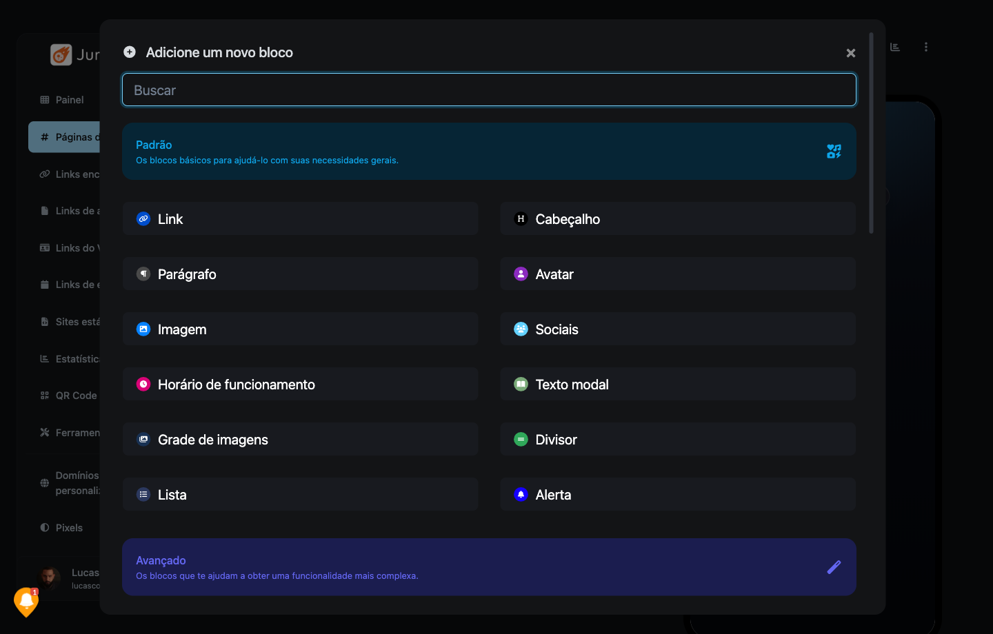 Modal de Blocos