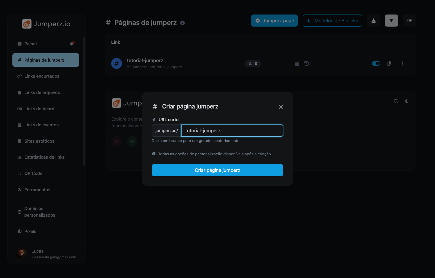 Modal Criar Página