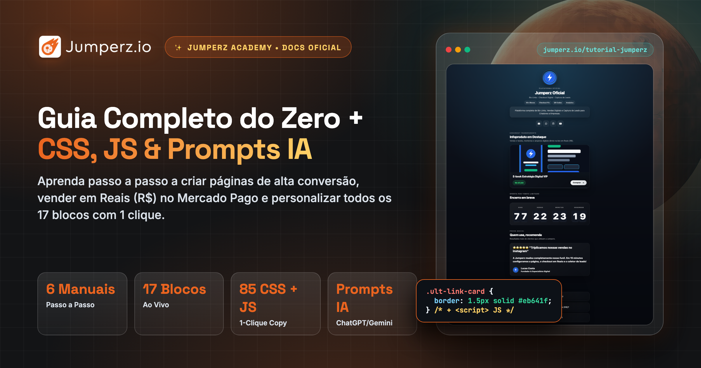 Banner OpenGraph 1200x630 da Central Oficial de Tutoriais Jumperz.io Academy